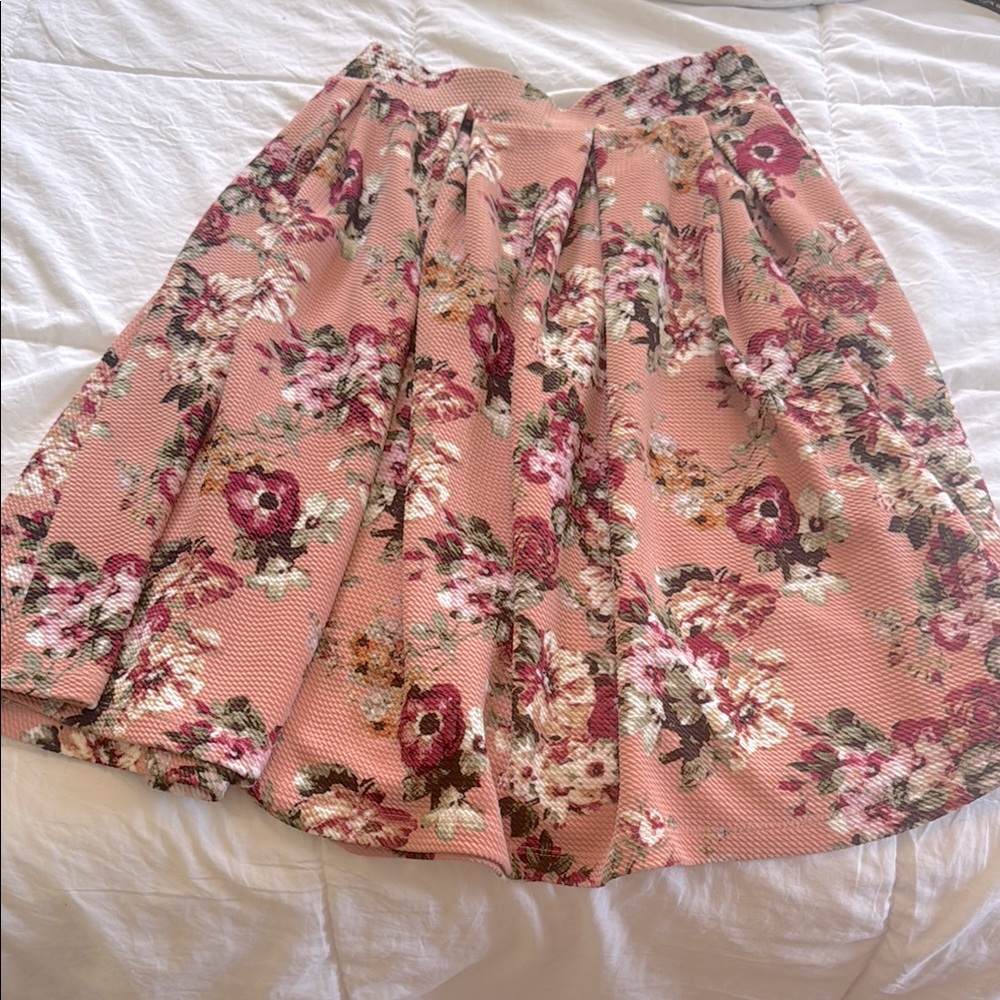 Floral Pink Pleated Skirt